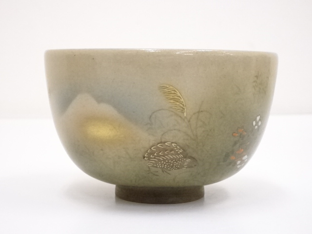 Ｔ２１８　茶碗　『九谷焼』『九谷　栄峰造』　共箱　抹茶碗　茶道具 道具 ] - 道具 九谷焼 栄峰造 色絵鶉茶碗 | ネットショップ圭 netshop